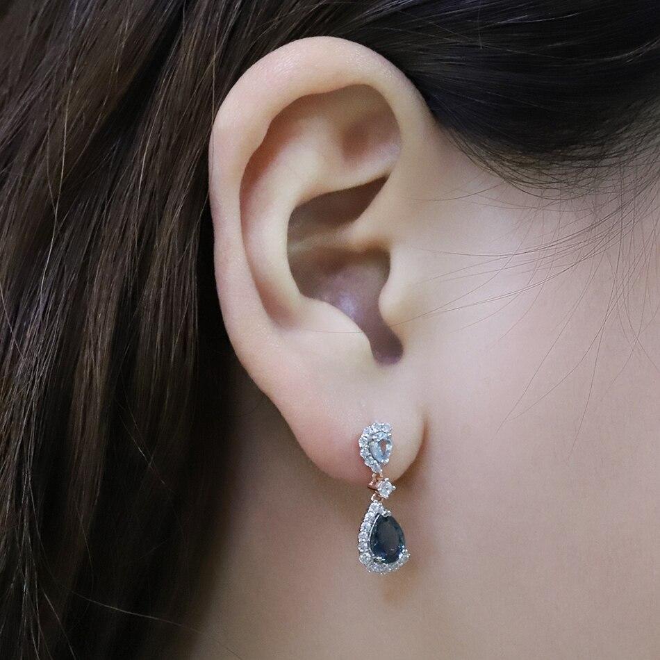 Серьги из стерлингового серебра 925 пробы с драгоценными камнями для женщин, небесно-лондонский синий топаз, милые серьги-капли, подарки на годовщину любви, ювелирные изделия