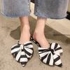 Fashion Oversize Bowtie Mule Shoes Women Fashion Pointed Toe Stripe Wave Slip-on Sandals Ladies Luxury Satin Silk Outdoor Flat Slippers