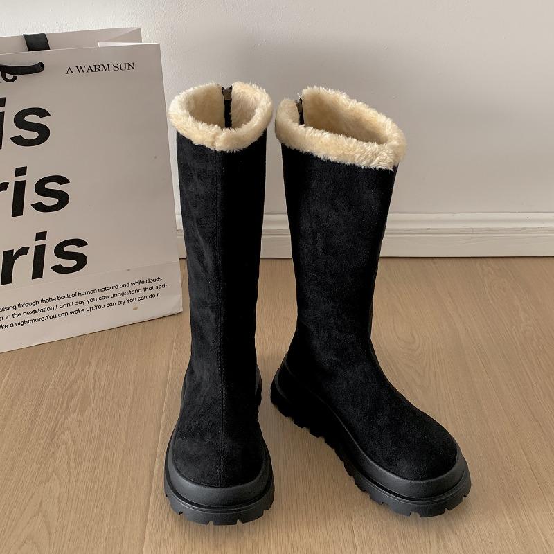 Зимние массивные каблуки на платформе Женские зимние ботинки Лаконичные ботинки на высокой подошве Короткая плюшевая обувь Теплые хлопковые длинные ботильоны Mujer