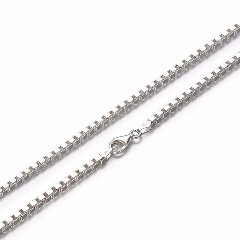 35cm-80cm 3mm Real Solid Pure 925 Sterling Silver Box Chain Necklace Women Men Jewelry Collier Kolye Collares Off White Ketting