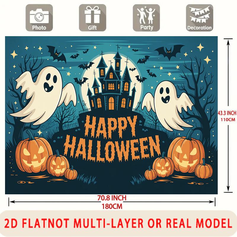 Party Backdrop Halloween Castle Flat Spooky Ghost Pumpkins Multi Layered Celebrations Photo Background Decor Front Door Decor