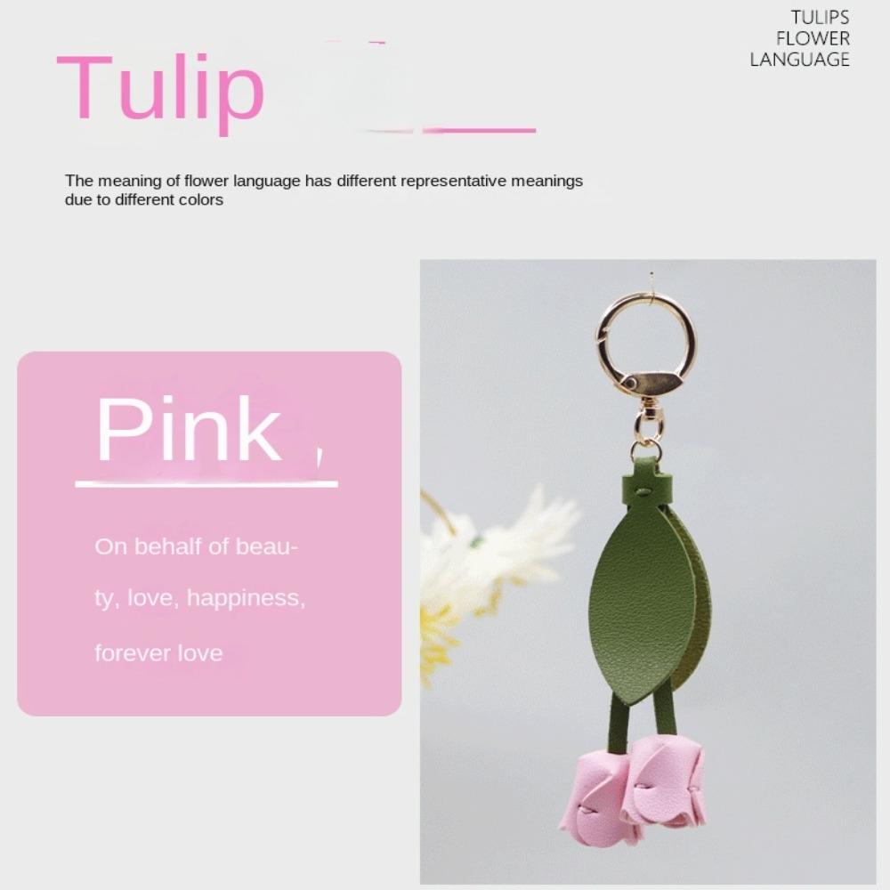 Sweet Fresh Backpack Decoration PU Leather Floral Lanyard Cute Tulip Bag Pendant Gift