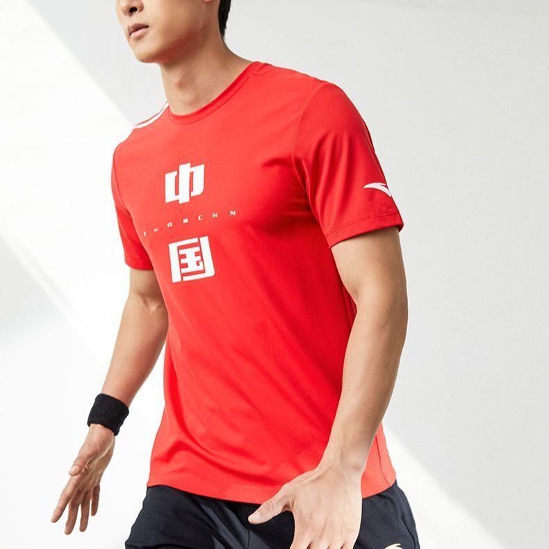 ANTA Variety Training Collection T Shirts Men's Red Crew Neck Moderate Straight Fit 152227167-2
