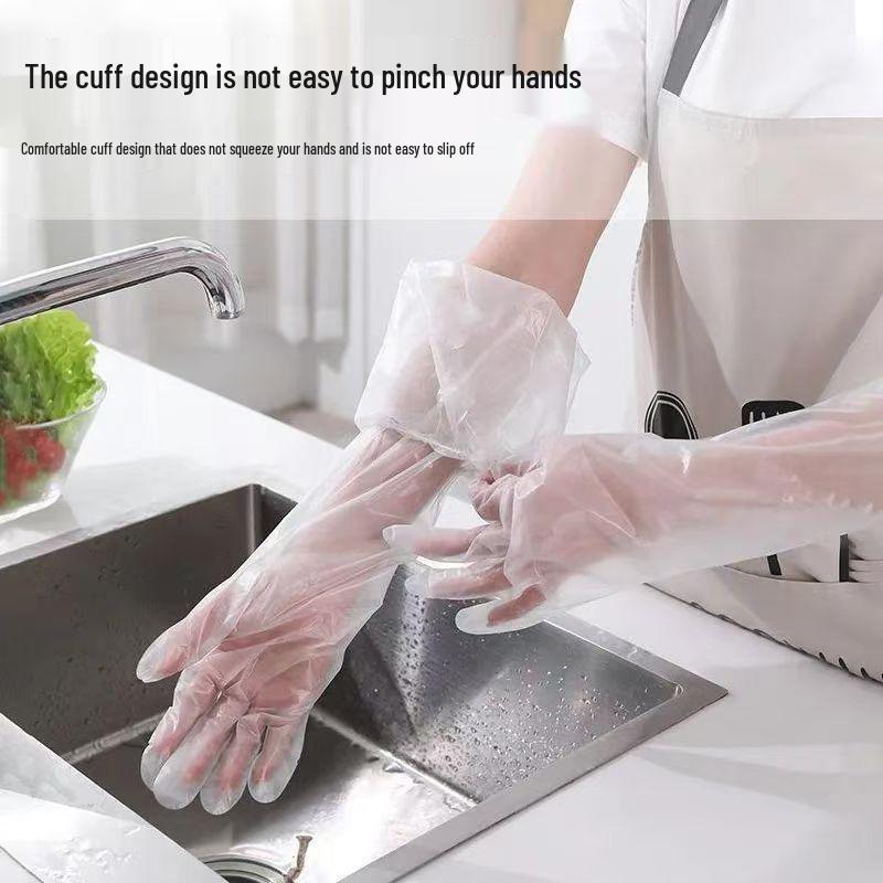 CPE Disposable Long Arm Thickened Drawstring Gloves - Waterproof, Oil-Resistant for Dishwashing and Housework