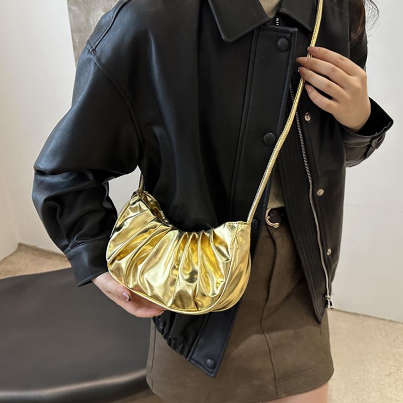 Модная и простая плиссированная однотонная сумка через плечо в виде облака, элегантная летняя женская сумка через плечо из искусственной кожи в форме полумесяца