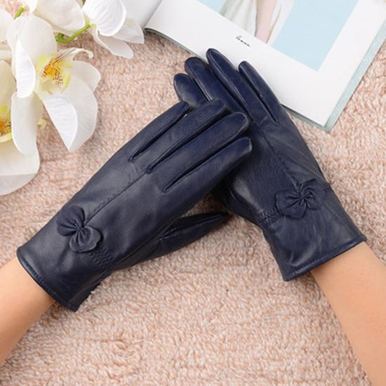 Women Genuine Leather Winter Warm Glove Ladies Real Sheep Leather Gloves Girls Driving Fashion Female Luxury Wool Lined Gloves