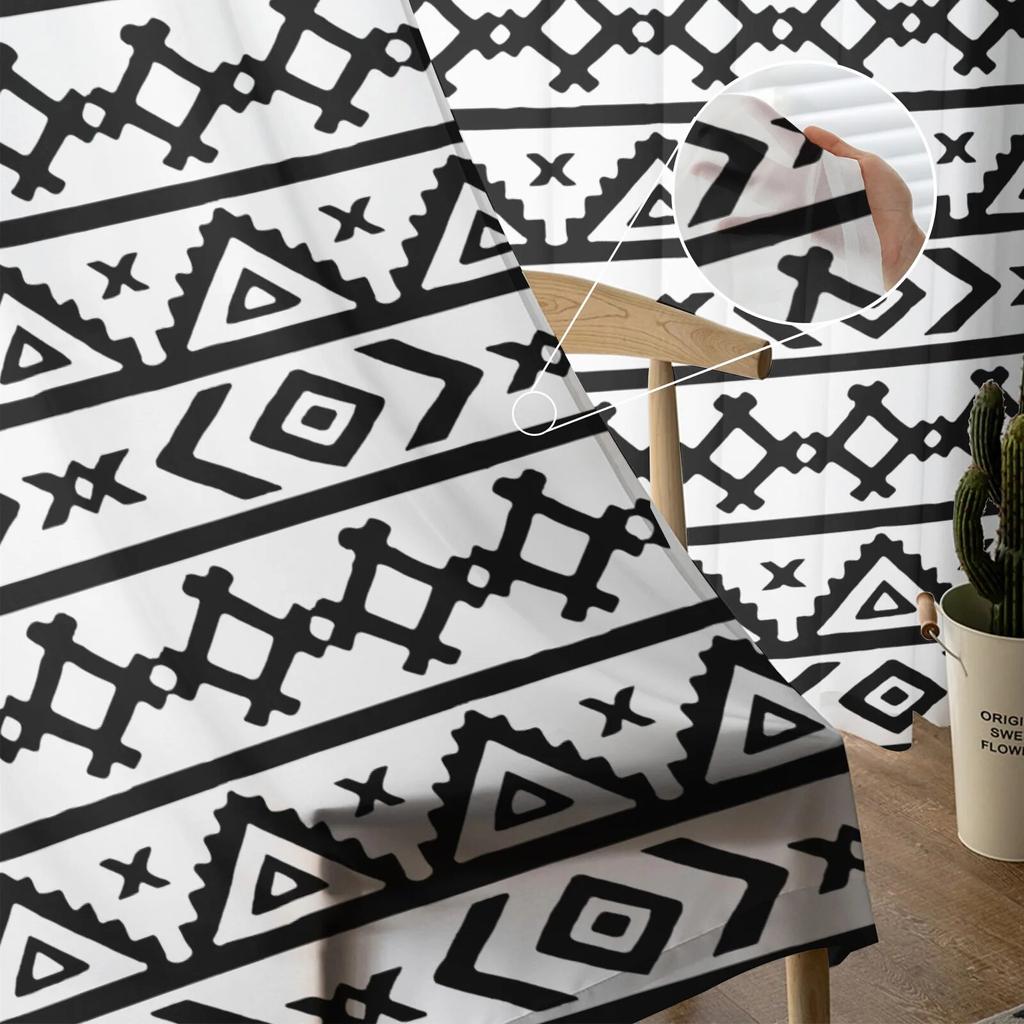 Тюлевые шторы в стиле бохо с геометрическим узором в стиле ретро для гостиной, спальни, современные шифоновые прозрачные кухонные шторы