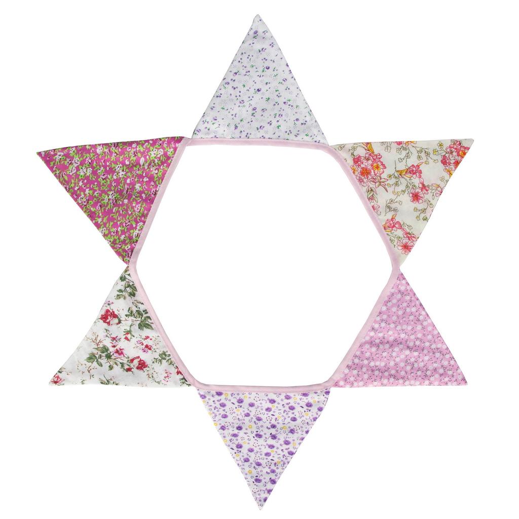 Pink Pastoral Floral Cotton Bunting: Children's Party or Wedding Decoration Hanging Flag