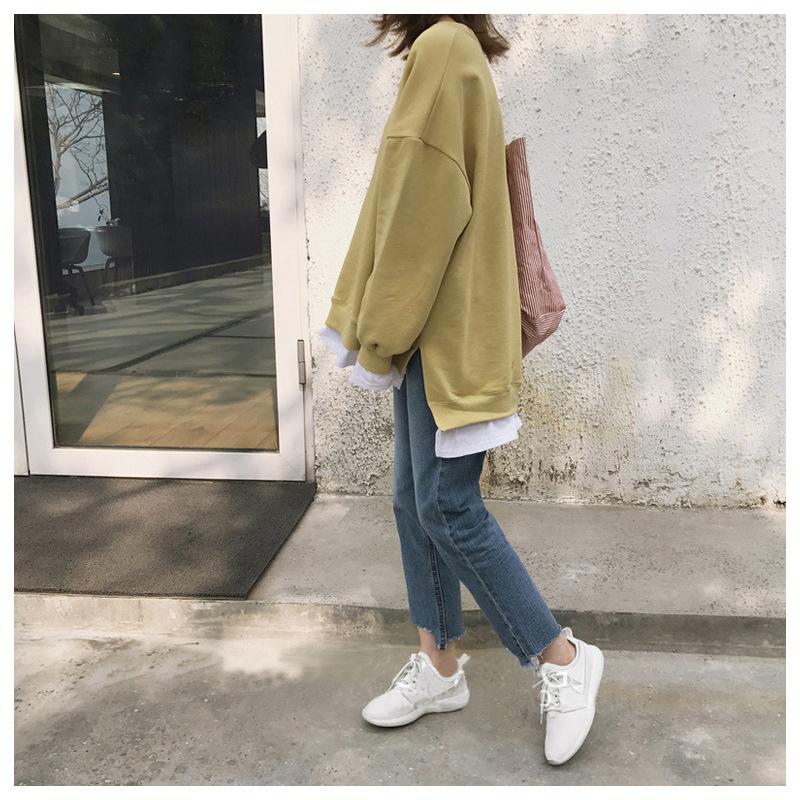 Fake Two-piece Plush Sweatshirt for Women's New Autumn and Winter Korean Style Loose Student BF Harajuku Fenggang Flavor Top