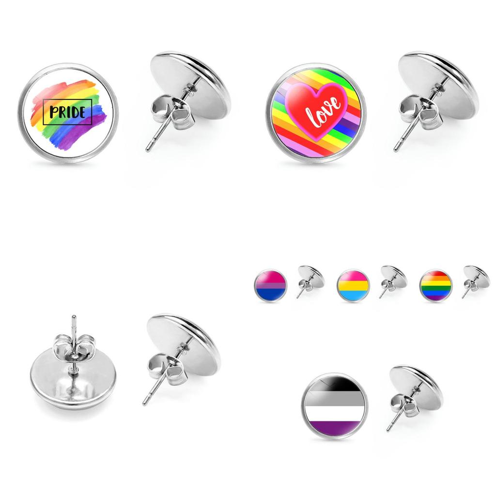 Элегантные металлические серьги-пусеты на тему радужного флага Простой и стильный дизайн 2022