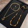 Retro Tiger Eye Stone Necklace Maillard Chain Choker Pearl Beaded Necklaces Cloth Accessories