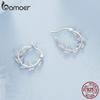 Bamoer 925 Sterling Silver Simple Leaf Ear Buckles Classic Leaves Hypoallergenic Hoop Earrings for Women Fashion Jewelry Gift