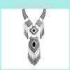 Ethnic Style Simulation Gemstone Decoration Women Necklace With Tassel Design For Stylish Outfits