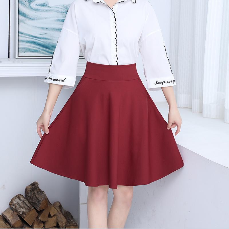 Spring/Summer Women's High Waist Midi Skirt with Pockets - A-line, Anti-Exposure, Full Circle Umbrella Design, Plus Size Slimming Skirt