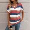 Striped V-neck Bat Sleeve T-Shirt for Women: Cross-border European & American New Spring/Summer Collection