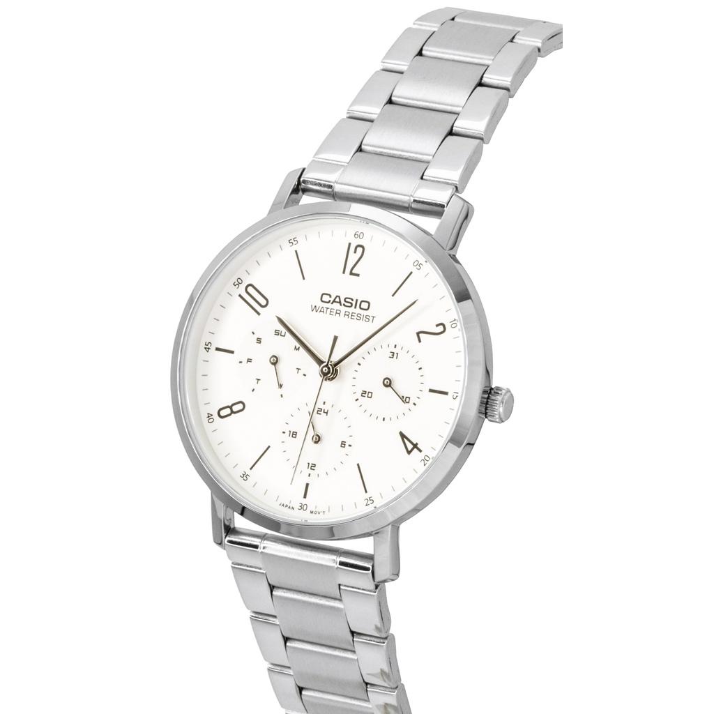 Casio Аналоговые Мужские Часы MTP-VT06D-7B из Нержавеющей Стали с Белым Циферблатом, Кварцевые