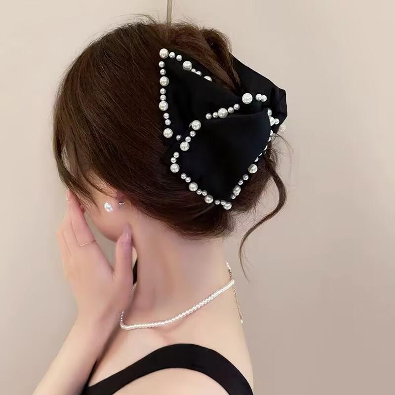 Large Summer Lace Edge Bow Claw Clip Hair Accessory for Women - Multi-Layer Feather Design