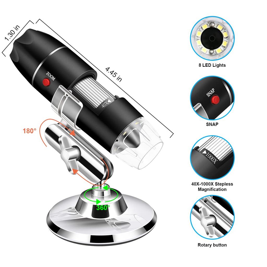 USB-камера для микроскопа Cainda Цифровой микроскоп с металлической подставкой, чехол для переноски, совместимый с Android, Windows, Linux, Mac, портативная камера для микроскопа