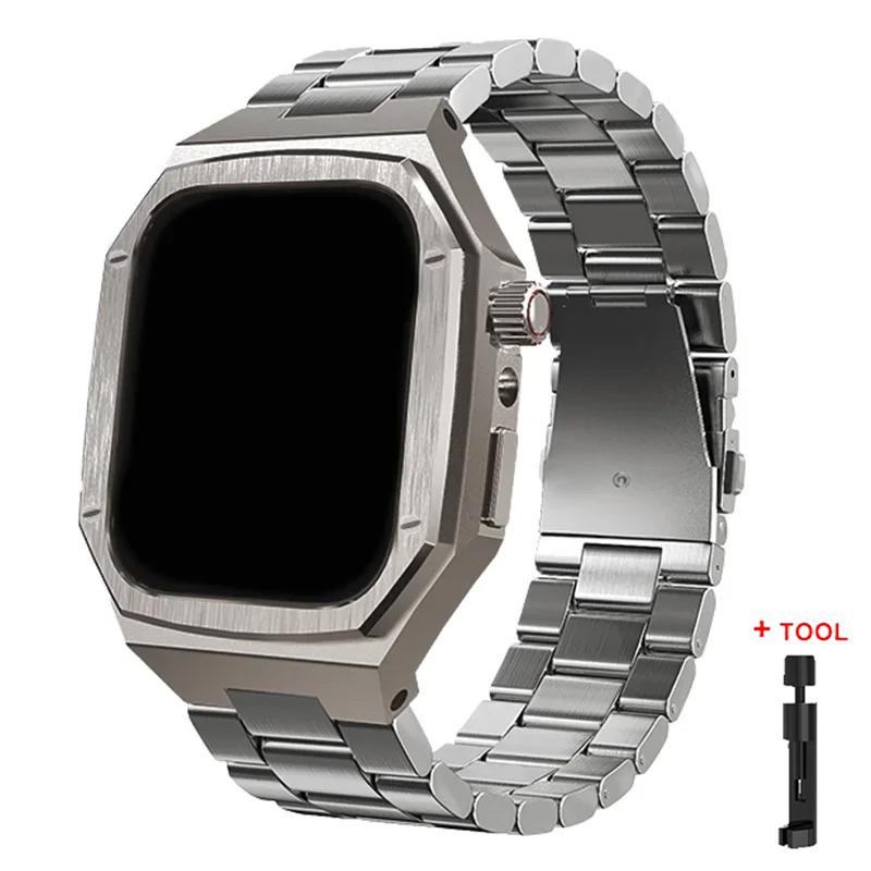 Роскошный металлический набор для модификации для Apple Watch 11 46мм 42мм Ремешок из нержавеющей стали + Металлический корпус для Iwatch Series10 42 46мм Браслет
