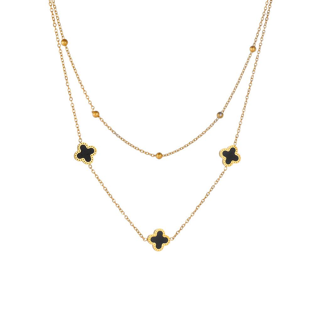 2шт модный титановый стальной клевер двухслойный браслет ожерелье комплект