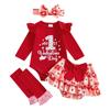 Baby Girl 1st Valentine Outfit Letter Print Long Sleeve Romper with Heart Print Shorts and Bow Headband Leg Warmers