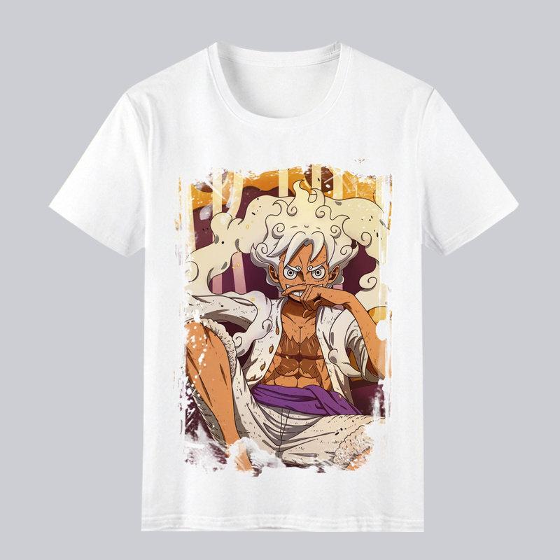 Футболка с принтом Luffy из One Piece. Удобная и высококачественная хлопковая одежда для родителей и детей.
