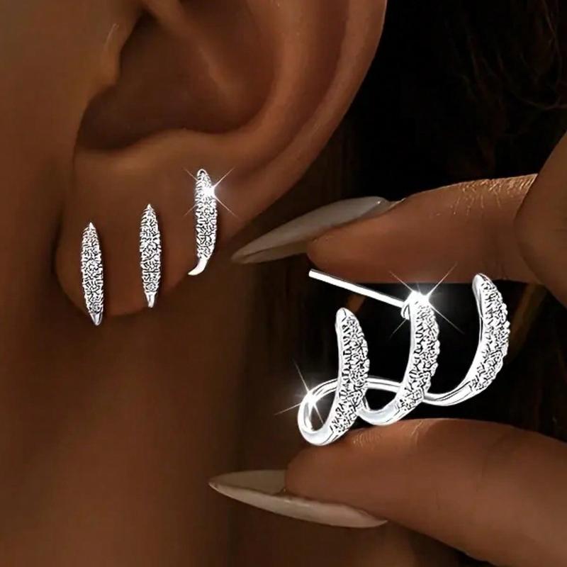 1 Pair, Silver Women's Claw Shaped Earring Set, Super Sparkling Synthetic Material, Dazzling, Exquisite and Lovely, Luxurious and Elegant