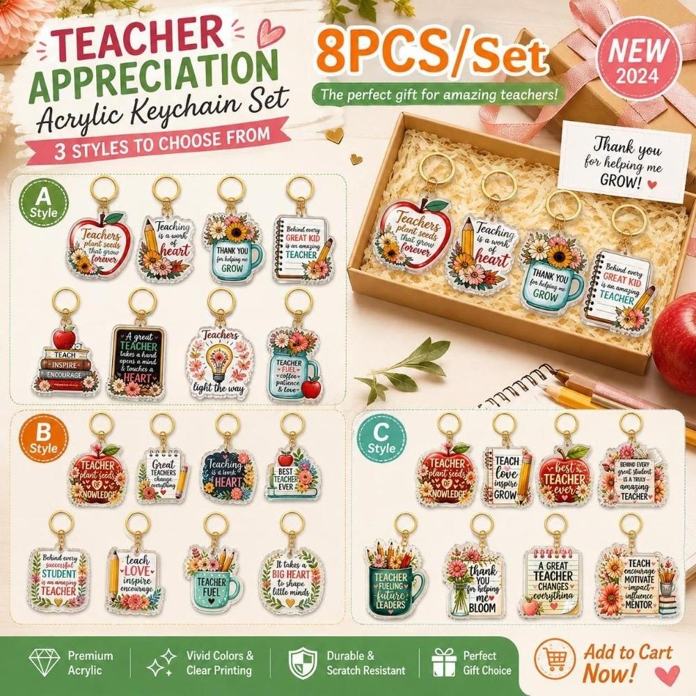 8pcs Inspirational Mini Key Chains Teacher Appreciation Bag Charm Key Ring Souvenir