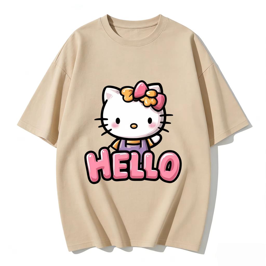 2026 new Summer Cute HelloKitty TShirts Soft Cotton Short Sleeve Tees for Parents Kids Breathable Casual Daily Outfit Tops