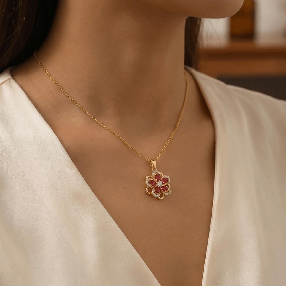 Crystal Zircon Pendant Necklace Shiny Petal Gold Necklace Rotatable Flowers Choker Date Night