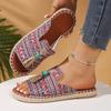 Богемные плоские шлепанцы женские летние с бахромой пляжные сандалии сочетание цветов большой размер