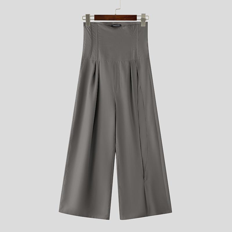 INCERUN Мужские брюки с высокой талией, на молнии, повседневные, длинные, с разрезами, широкие штанины