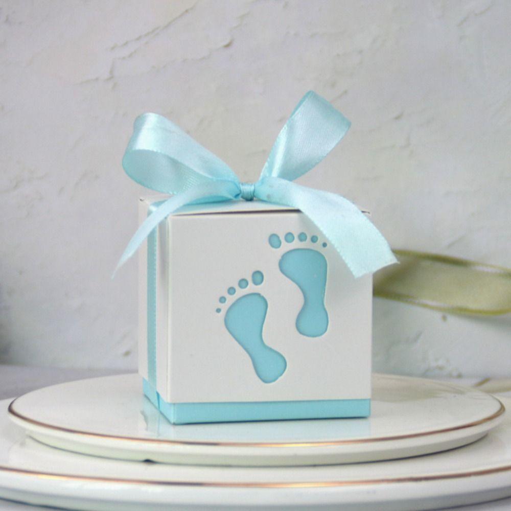 10pcs Ribbon Footprints Candy Box Cute Gift Packaging Box Baby Shower Favor Boxes Baby Shower
