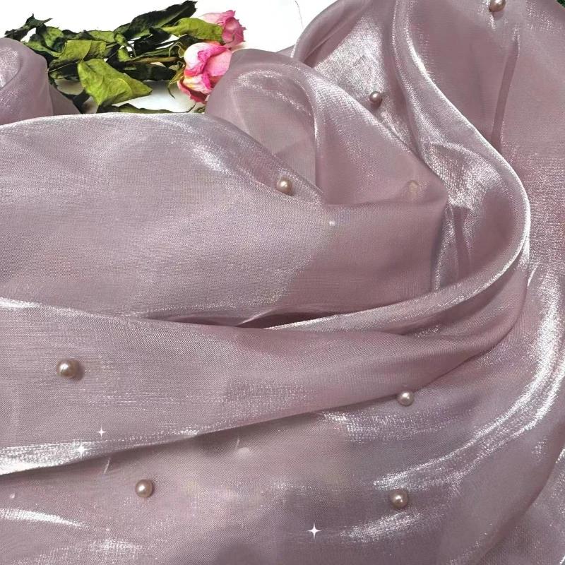 1 Yard Pearl Organza Fabric for Needlework Dress Children Skirts Wedding Diy Sewing Gauze Cloth Glossy Thin Smooth