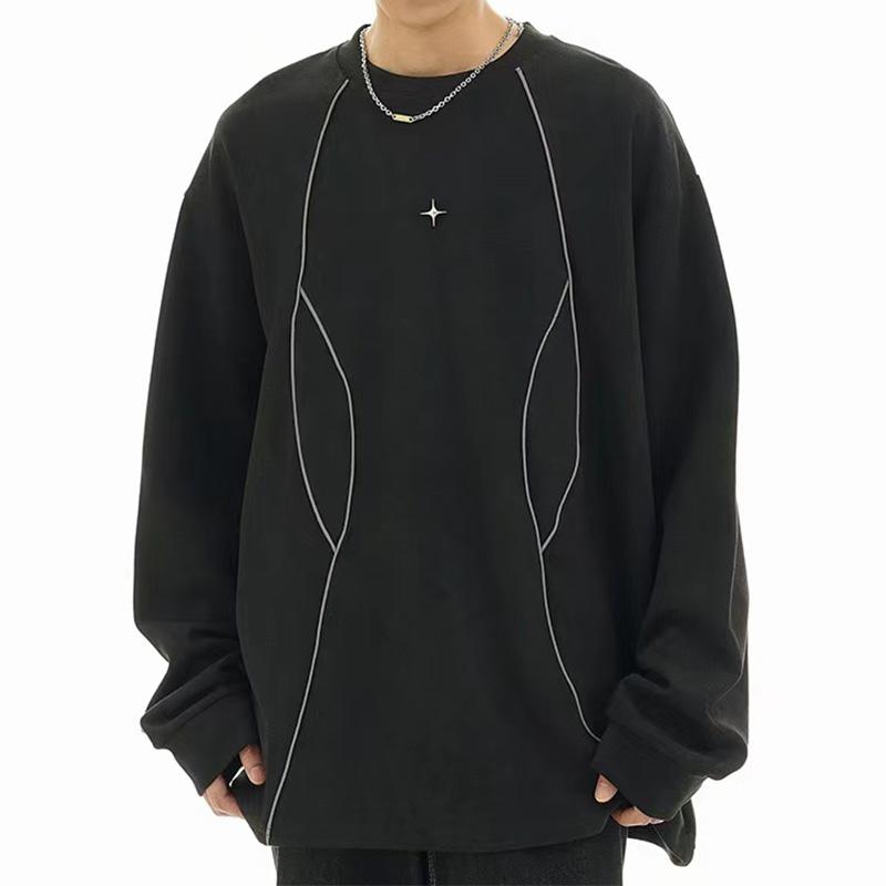 New In Streetwear Reflective Strip Suede Cap-less Pullover