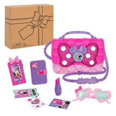 Disney Junior Минни Маус Bowfabulous Сумочка 9 предметов Игровой кошелек с подсветкой и звуками, Мобильный телефон и набор аксессуаров, Телефон, Солнцезащитные очки,
