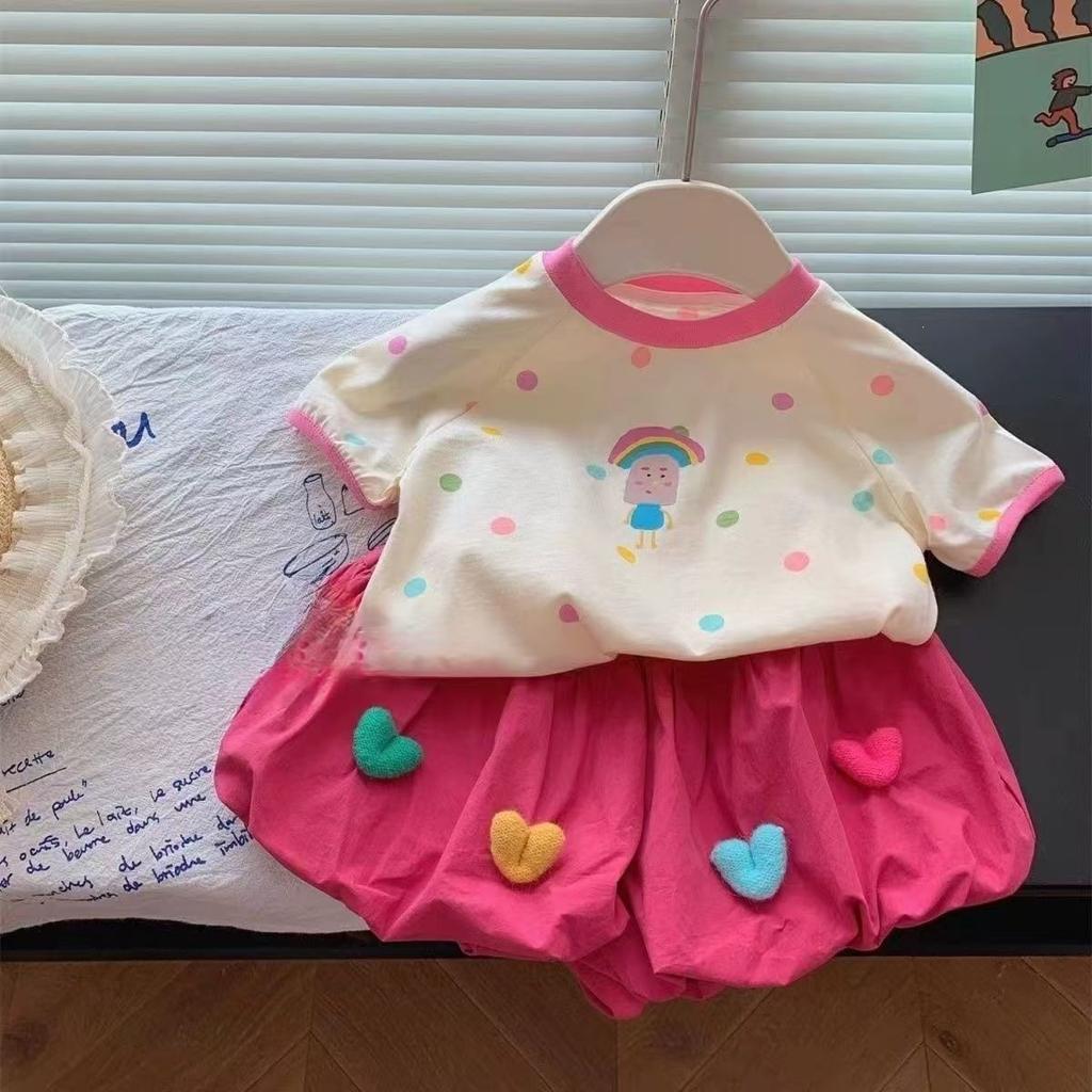 Girls Summer Fashion Polka Dot Short Sleeve Set Baby Cute Two Piece Outfit