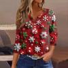 Women's T Shirt Christmas Print Button 3/4 Sleeve Daily Weekend Fashion Basic V- Neck Regular Top