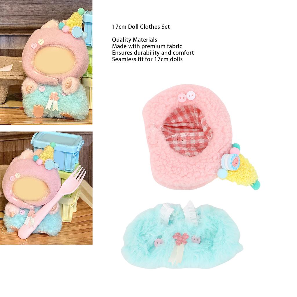 Набор одежды для куклы 17 см Плюшевая ткань из волокна Легко одевать Платье для куклы Наряды Шляпы Аксессуары для одежды