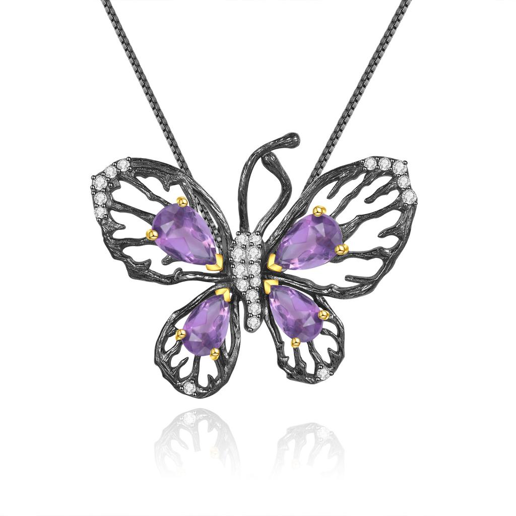 Original Designer Natural Garnet Butterfly Pendant, Luxurious and High-end 925 Silver Natural Gemstone Necklace Pendant