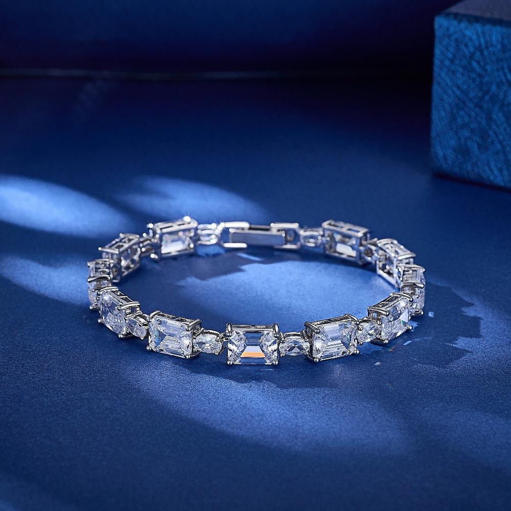 Silver Tennis Bracelet with Rectangular Oval White Zirconia Stones Sparkling Full Zirconia Design Women Bracelets