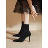 Fashion 2024 New Women High Heels Sock Ankle Boots Black Short Boots Lady Winter Pointed Toe Satin Sexy Shoes for Women Botas Mujer