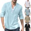 Amazon Independent Station Foreign Trade Autumn and Winter Men's Linen Henry Shirt Stand-Up Neck Long Sleeve Casual Beach Shirt