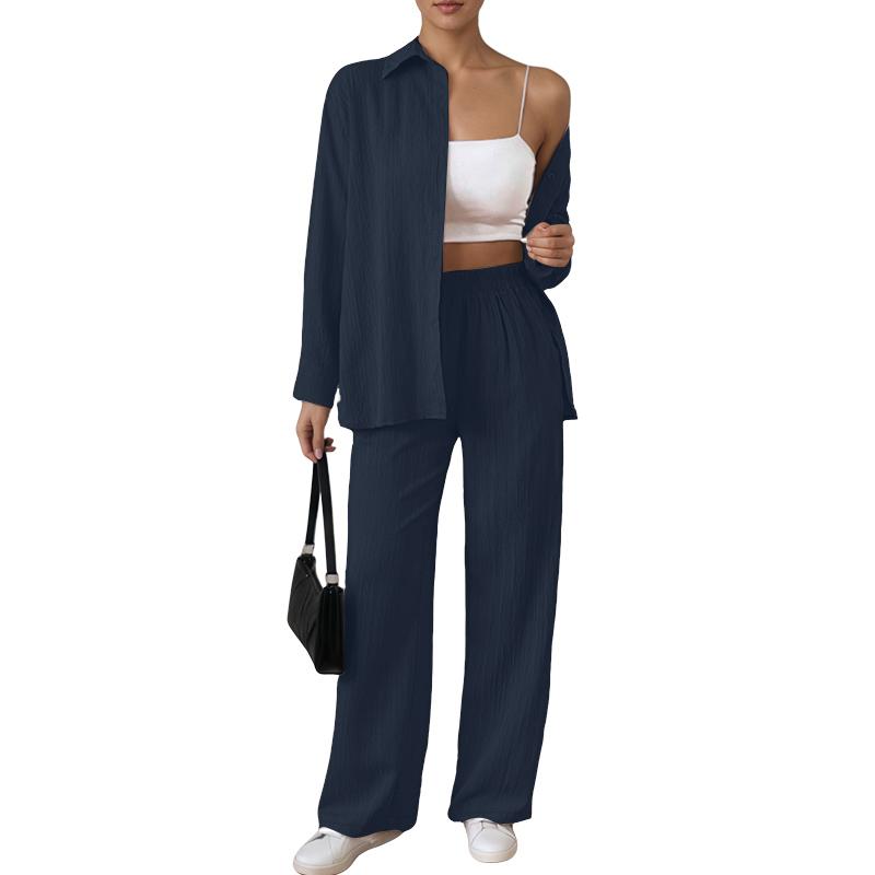 ZANZEA Женская блузка с длинным рукавом на пуговицах и брюки, повседневные костюмы-двойки