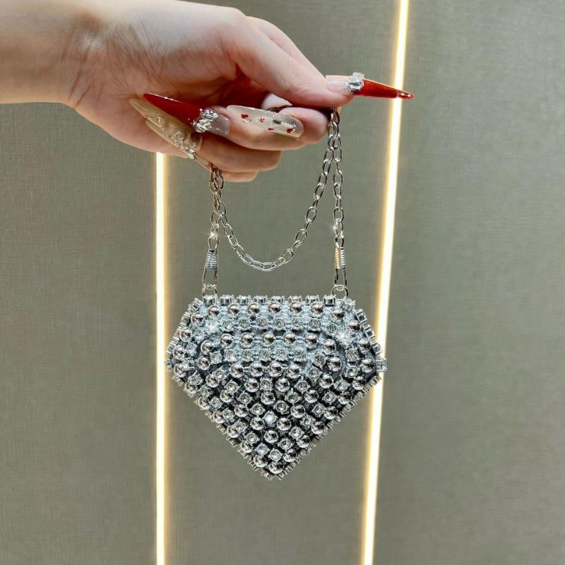 Мини-кошелек с красной лентой для женщин, стильный и универсальный, с сумкой с бриллиантовыми аксессуарами