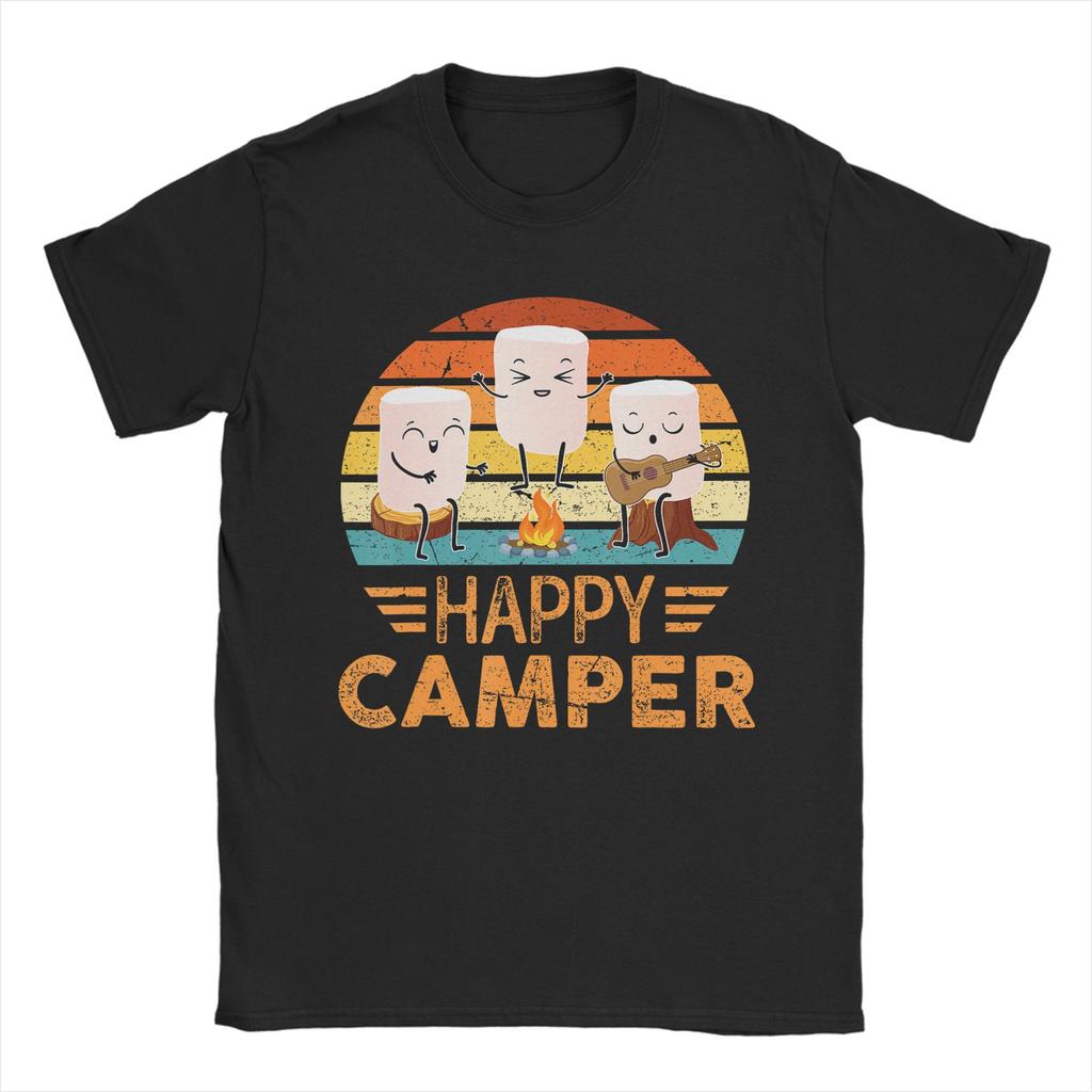 Funny Happy Marshmallow Camper T Shirts Mens Cotton Vintage TShirt O Neck Tee Shirt Short Sleeve Tops Gift Idea