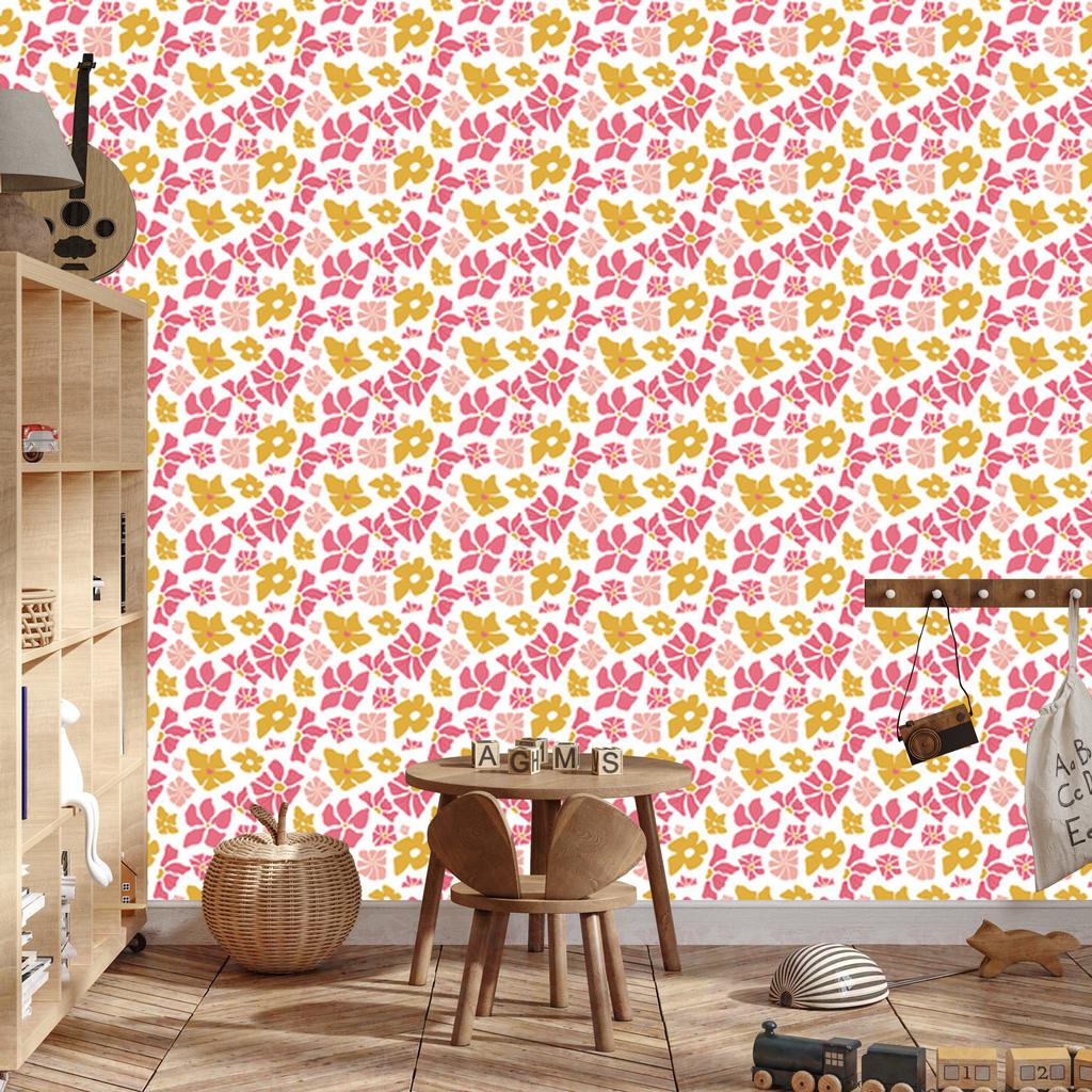 Powder pink, white and coral flowers wallpaper for living room and bedroom 50x1000