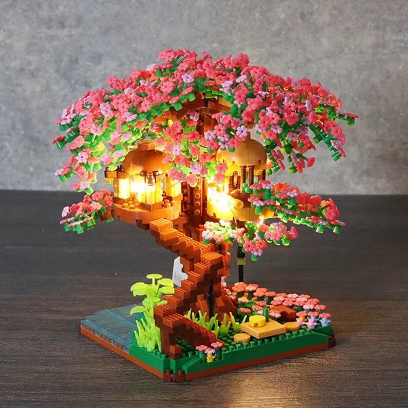 Цветочное Домик на Дереве Строительные Блоки DIY Сборка Игрушки Микро Кирпичики Пазлы Игрушки для Детей Девочек Девушки Подарки на День Рождения