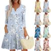 Женское модное платье с V-образным вырезом, пуговицами, рукавами длиной семь восьмых, карманом и цветочным принтом