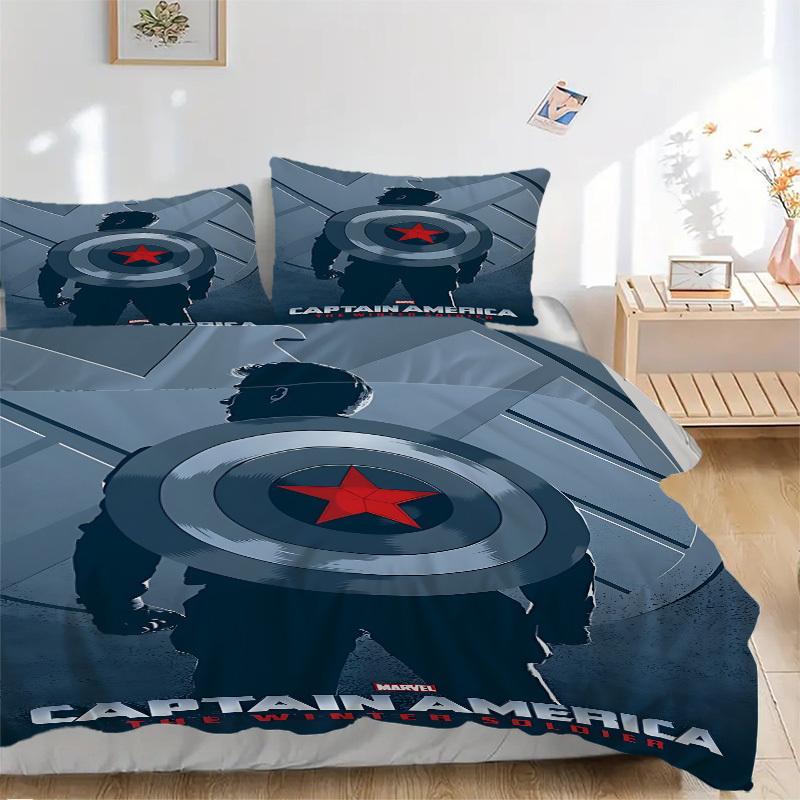 3pcs Captain America 1 Cover+2 Pillowcases, Pillow Inserts Not Included, Machine Washable, All-Season Use, Teen and Adult Rooms129